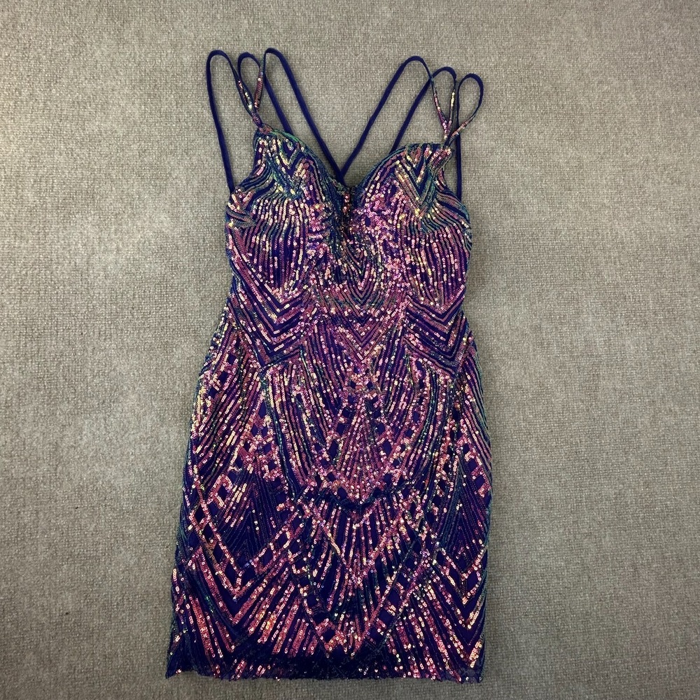 Rated PG By PromGirl Homecoming Dress Women 4 Purple Lined Sequin Party Cocktail